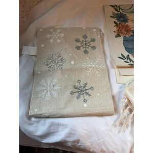 Set of 3 Seasonal Table Runners Pumpkin Fall Snowflake Winter Cream Fringe Decor